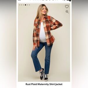 PinkBlush: Rust Plaid Maternity Shirt Jacket